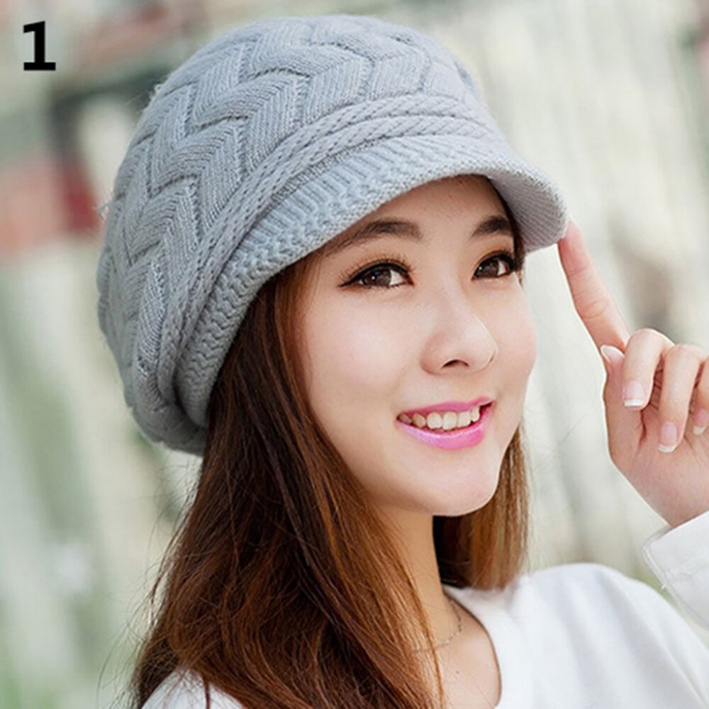 Women s Winter Soft Solid Color Warm Knitted Baggy Beret Narrow brim Beanie Hat